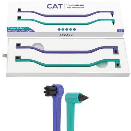 RYERCAT 2er-Set Katzen Zubehör - Doppelseitige Katzenzahnbürste - Kätzchen Zahnbürste mit Mikrokopf für Katzen/Kätzchen - Katzenzahnpflege - Zahnbürste für Katzen (Amethystviolett und Ozeanblau)
