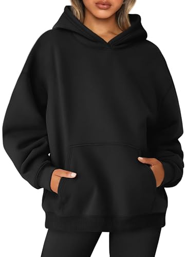 Jhsnjnr Huvtröja för kvinnor, oversize tröja, sport, långärmad, fleecefodrad sweatshirt med huva, enfärgad, basic huvtröja