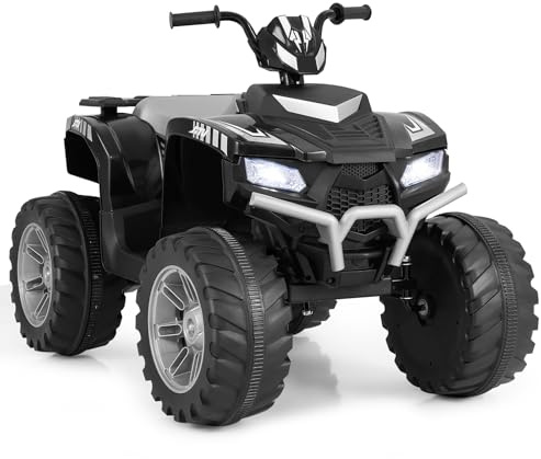 COSTWAY Kids Electric Quad Bike, 24V Battery Powered Ride on ATV with Soft Start, Wireless Connection, Music, LED Lights, Forward/Backward Functions, for Boys & Girls Aged 3-8 Years (Black)