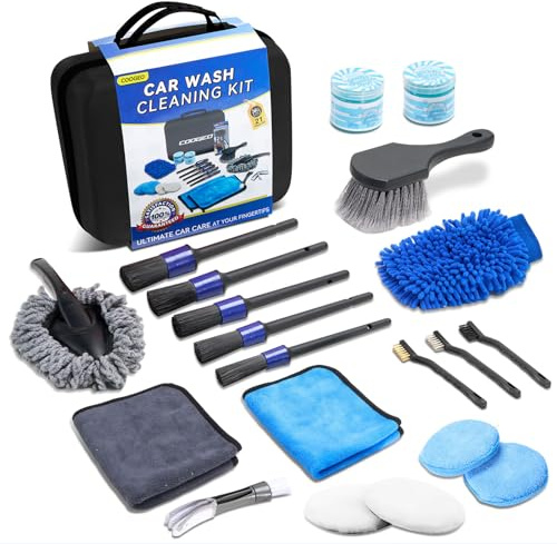 COOGEO 21Pcs Car Detailing Kit,Compelete Car Cleaning Kits Interior Cleaner with Detailing Brushes,Car Wash Kit with Cleaning Gel,Wash Mitt, Car Care Gift for Men