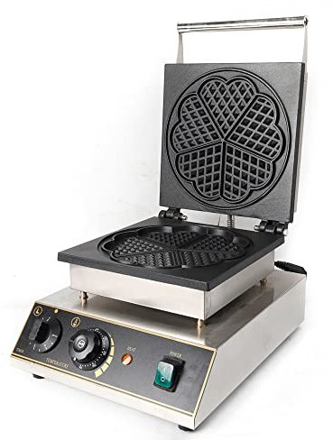 1750 W, piastra per waffle a forma di cuore, rivestimento antiaderente, cinque cialde a forma di cuore, adatto per uso domestico, panetterie, ristoranti, mense