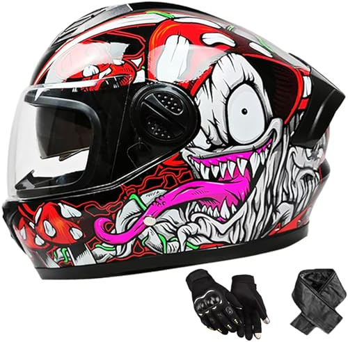Casque intégral Casque de Moto Adultes avec Double visière, homologué ECE Casque de Scooter Casque Full-Face pour Homme et Femme, Taille : 58-62 cm Q