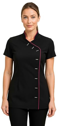 kraftd Women's Beauty Tunic Spa Salon Beautician Tunics Nail Massage Therapist Uniform Work Wear Tops Black/Hot Pink