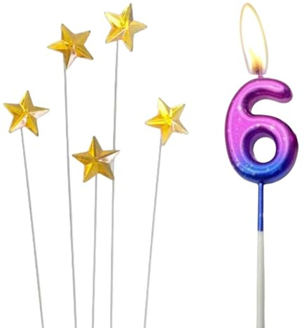 Bougies colorées en forme de chiffre,Bougies d'anniversaire Chiffres 6 avec 5 pièces décoration de gâteau,pour garçon,fille,homme,femme,décorations de fête d'anniversaire