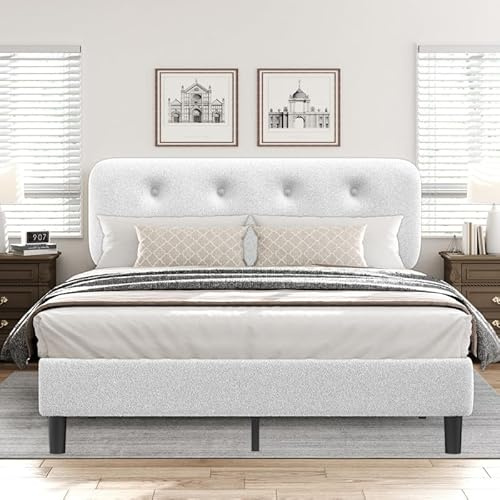 YIDATONG Letto Imbottito 160x200 cm, Rete letto a Doghe in Metallo e Contenitore Spazio, Letto Matrimoniale con Testiera Regolabile, Struttura letto in Legno Solida, Facile da Montare