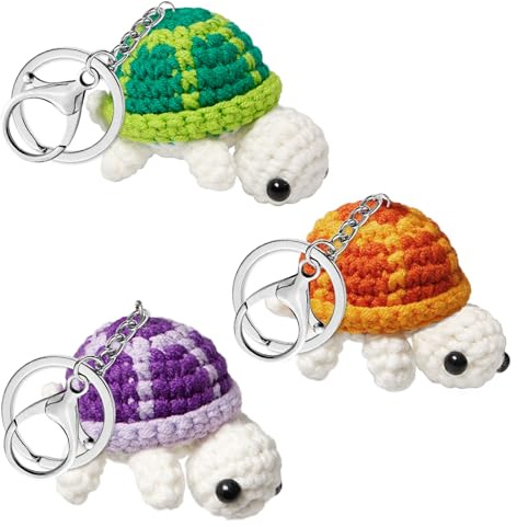 Rebanky 3 Pezzi Portachiavi Tartaruga Uncinetto Tartaruga Peluche Portachiavi Uncinetto Animali Regalo tartaruga per Bambini e Bambine
