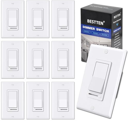 BESTTEN 10 Pack Dimmer Light Switch, Single-Pole or 3-Way Dimmer Switches