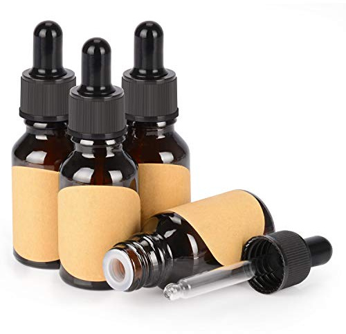 stonylab 4-pack Glas Droppflaskor, Tom Flaska med Glasdroppare, Innpropp och Etikett för Laboratorielösningar (15 ml, Brun)