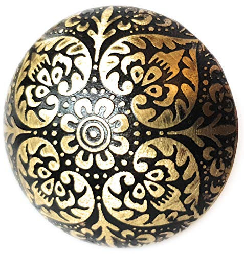 French Furniture Fittings Set of 6 Black Brass Design Knobs Kitchen Cabinet Pulls for Cupboard Doors, Drawer Handles - Easy Install Vintage Shabby Chic 38mm Diameter - Round