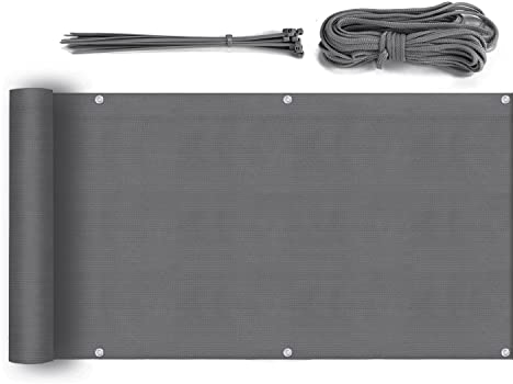 Sekey Balkon Sichtschutz Balkonabdeckung HDPE 220 g/m², 75x300cm, Leicht Transparent Wind- und UV-Schutz Wetterfest, mit Ösen, Nylon Kabelbinder und Kordel, Anthrazit