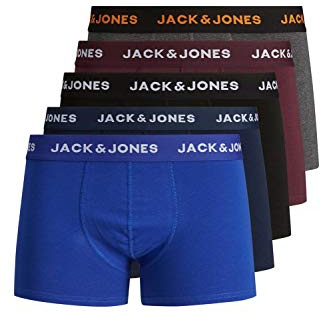 Jack & Jones Trunks - Set di 5 Boxer Elasticizzati da Uomo, in Jersey, Multicolore, M