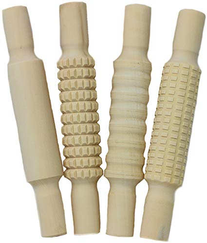 Kids Rolling Pins for Playdough – 4 Wooden Playdough Rollers & Tools for Children’s Crafts, Clay & Baking | 21cm x 3.6cm