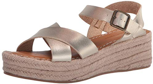 Amazon Essentials Women's Ankle Strap Flatform Espadrille Sandal Shoes, Faux Leather, Gold, 6.5