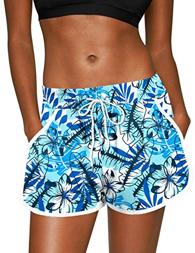 Beach Shorts for Women Elastic Waist UV Sun Protection Loose Fit Athletic Water Sport Board Shorts Blue 2XL