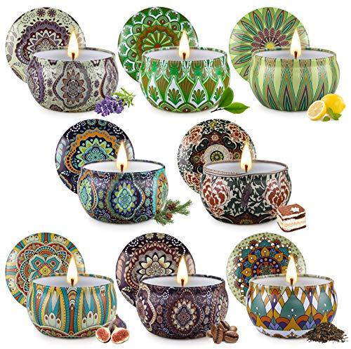 8 pcs Scented Candles Gift Set with Iron Can, Soy Wax Portable Travel Candles Women Gift, Aromatherapy Candles for Yoga, Relaxation, Stress Relief, Air Refresh, Birthday, Anniversary, Christmas