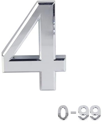 Números de puerta con efecto cromado de 3 pulgadas, números de casa, ABS, autoadhesivos, plata, números de casa 3D, buzones de correo, pegatinas de número de puerta de habitaciones de hotel (4)