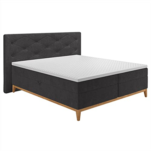 Meubletmoi Pack lit boxspring 160x200 cm Tissu Doux Anthracite avec Coffre + tête de lit + Matelas + surmatelas - Sky