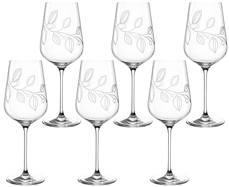 LEONARDO Boccio Weißweinglas Set 6-teilig - Weinglas für kräftige Weißweine aus Kristallglas - Mit floraler Gravur - Inhalt 580 ml - Spülmaschinengeeignet - 6er Set Weißweingläser mit breitem Kelch