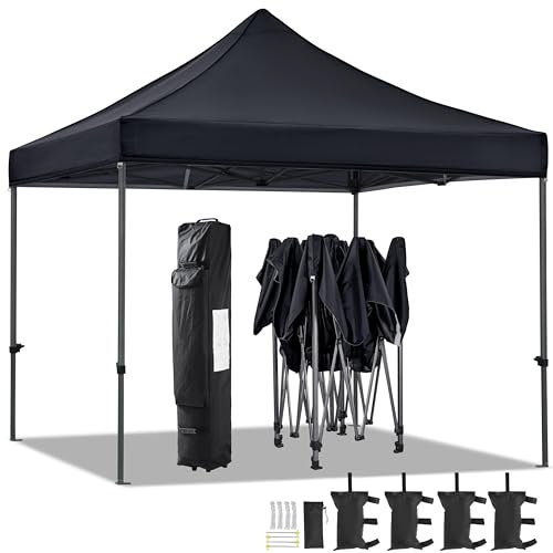 Yaheetech Tonnelle 3x3m Pliante Imperméable Anti-UV Tente Pavillon Pop-up Portable Gazebo avec Sac de Transport à Roulette et Sac de Sable Noir
