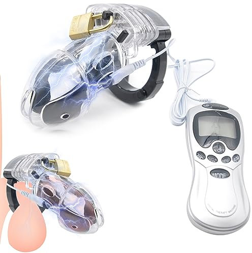 BDSMYEE Peniskäfig mit elektrischer Schock,Chastity Cage Male,Sex Spielzeug für die Männer extrem,Estim für Mann,Keuschheitskäfig Herren extremm Cock Cage Keuschheitsgürtel für Herren (Transparent)