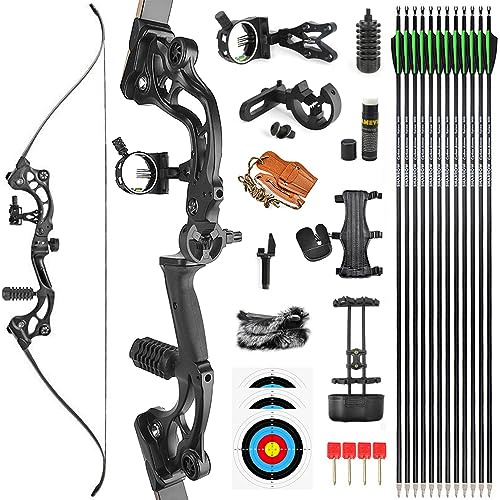 SHARROW 64 inch Archery Takedown Recurve Bow and Arrows Set 30-55lbs American Hunting Bow for Adult and Beginners Outdoor Shooting (55lbs)