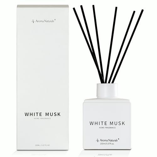 Aroma Naturals Reed Diffusers for Home, Fragrance Oil Reed Diffuser with Sticks Set, 150ml, Fragrance Diffusers Gifts Set for Women - White Musk