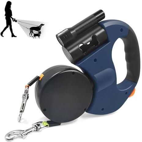 Doppelte Einziehbare Hundeleine, Doppelleine für 2 Hunde, Hundeleine mit Licht, 3m Hundeleine, Hundeleine ausziehbar mit Bequemen Ergonomischer Griff, Ausziehbare Hundeleine für Zwei Hunde