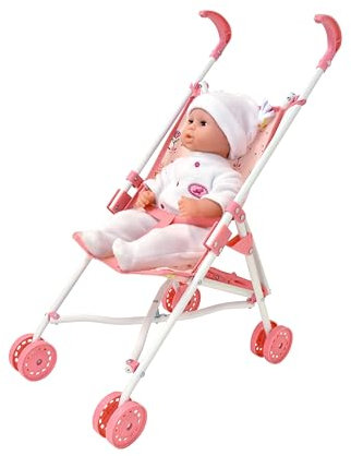 DOLLSWORLD from Peterkin | Deluxe four wheel folding stroller, suitable for dolls up to 56cm (22). Stroller measures 52 x 27 x 55cm | Dolls & Accessories | Ages 3+
