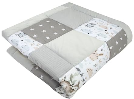 Medi Partners krypmatta för baby 100% bomull 120 x 120 cm tjock mjuk lekmatta lekhageinlägg Minky Waffle babyfilt lekbåge (Hjort i löv)
