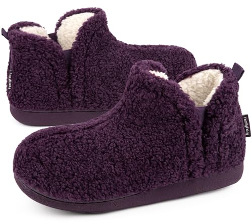 FamilyFairy Women's Slippers Boots Memory Foam Ladies Bootie Purple 3-4