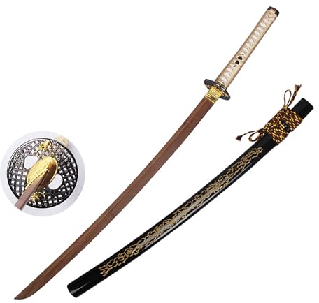 HJHUUA 104 cm handgjord träkatana, tung anime träsvärd, bokken med massivt träfoder, för cosplay, dekoration, jul, halloween, utställning, samling, kampsport