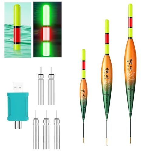 Led Posen Angelzubehör | 10g/20g/30g Led Posen Angeln Mit Bissanzeiger | Posen Angeln Schwimmer Angeln | Angelposen Mit LED Leuchten Für Das Nachtfischen,Zum Tauchgebiet Angeln (Set)