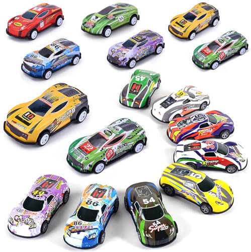 SUPGOD 16-teiliges Mini-Rennwagen-Set aus Metall, für Jungen, Mädchen, Spielzeug, Geschenk