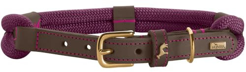 HUNTER Hundehalsband Malia, Farbe: brombeer/Dunkelbraun, aus geschmeidigem Tau & robustem Leder, leicht, strapazierfähig, moderner & eleganter Look, frische Farben, Made in Germany, Größe: 45