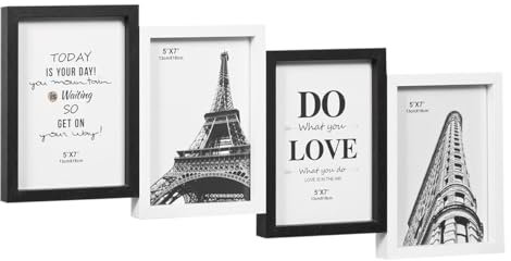 emmevi Portafoto Multipla Legno MDF Cornice Collage Moderna Porta Foto Bianco Nero 4 Foto Da 13x18 Cm