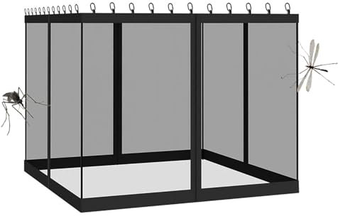 Tenda Zanzariera per Gazebo, Pareti Laterali per Pergola da Esterno, Universale Schermo Rete Giardino, Anti Zanzara Mosche per pergola, Rete Per Insetti (Black, 365x365x220 cm)
