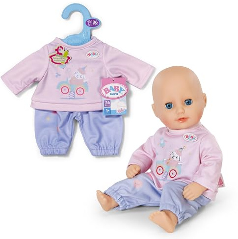 BABY born Tuta rosa 36 cm con maglia a maniche lunghe | Maglia a maniche lunghe, pantaloni viola, outfit in due pezzi, adatto a bambole da 36 cm