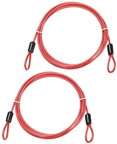 TIXIPEM Security Cable with Loops [2Pcs] - 4.92ft / 193.7 Inch Stainless Steel Luggage Lock Safety Cable Use for Bikes & Luggage & Toolbox, & Tent - [Red] Wire Rope Lanyard
