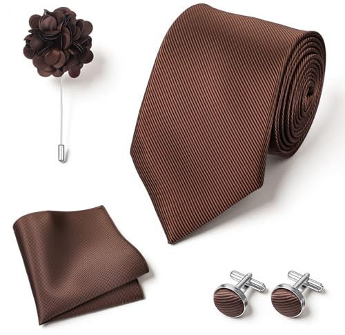 FNANJWQ Mens Tie and Lapel Pin Necktie Floral Tie and Lapel Pin Hankerchief Pocket Square Cufflinks Ties Clip Sets for Men Business Casual (3.15 8cm)