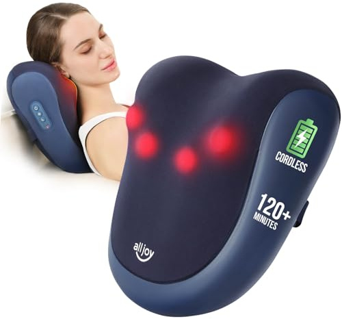 ALLJOY Massaggiatore cervicale senza fili Shiatsu con calore testa rotante 3D, cuscino massaggiante per spalla/schiena – Rilassamento profondo a casa/ufficio, regali