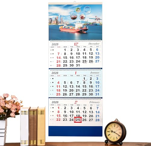 Wall Calendar, Month to Month Calendar with 4 Doors Hanging and Decorative Wall Calendars | for School, Office, Home, Family, Room, Dormitory, Restaurant, Plans