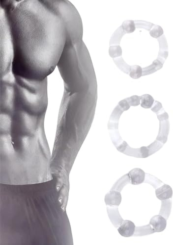 CATZUM 3 PCS Set Anelli Fallici con Perline per Erezioni Più Forti, Anelli per Pene e Testicoli per Uomo, Perfetta Vestibilità, Giocattolo Erotico per Coppie (Trasparente)
