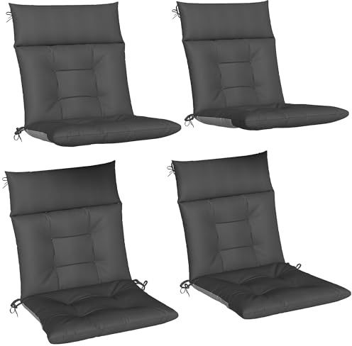 Outsunny Set de 4 Cojines para Sillas, Cojines para Jardín, Colchones de Banco con Respaldo, Correas, Impermeables y Antideslizantes, para Interior y Exterior 112x53x8 cm, Gris Oscuro