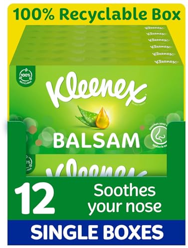 Kleenex® Balsam Facial Tissues - Pack of 72 Tissue Boxes - Balm Tissues Protect and Soothe Your Nose When You've Got a Cold - Balmcare® with Aloe Vera, Vitamin E and Calendula