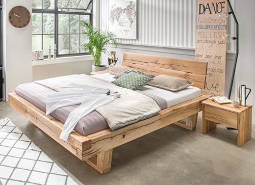 MSZ Design Balkenbett Gorm Holzbett Eiche massiv mit geölter Oberfläche, Liegefläche:140 x 200 cm