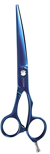 JAGUAR Haarschere XENOX TB 5.5 | Friseurschere im Offset-Design | antiallergene titanblaue Hochglanzbeschichtung | Made in Germany