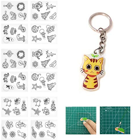 12 teilige Schrumpffolie 7,8 x 5,6 Zoll wärmeschrumpfbare DIY Folie Ideal für DIY Anhänger, Ohrringe, Armband, Schlüsselring, Dekoration