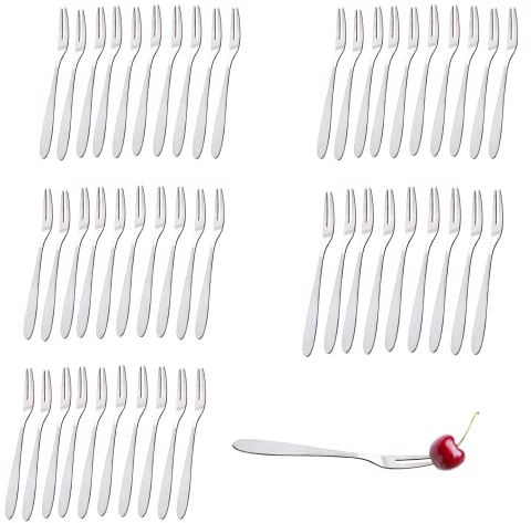 CINY Forchette da Dessert 50 Pz, Forchetta Frutta In Acciaio Inox, Insalata, Antipasto, Set Forchettina Per Torte, Forchette Cocktail, Forchette Decorative, Per Famiglie, Ristoranti, Bistrot e Bar
