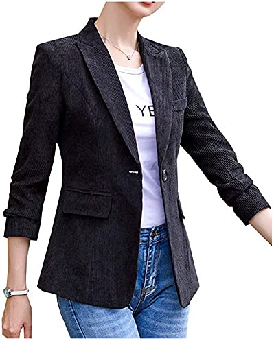 Lazutom Blazer slim en velours côtelé décontracté pour femme, Noir , 38