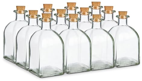 TIENDA EURASIA - Botella de Cristal Frasca - Pack 12 Frascos de Vidrio con Tapon de Corcho - Transparente - Disponible en Varias Medidas (250 ml / 12 uds)